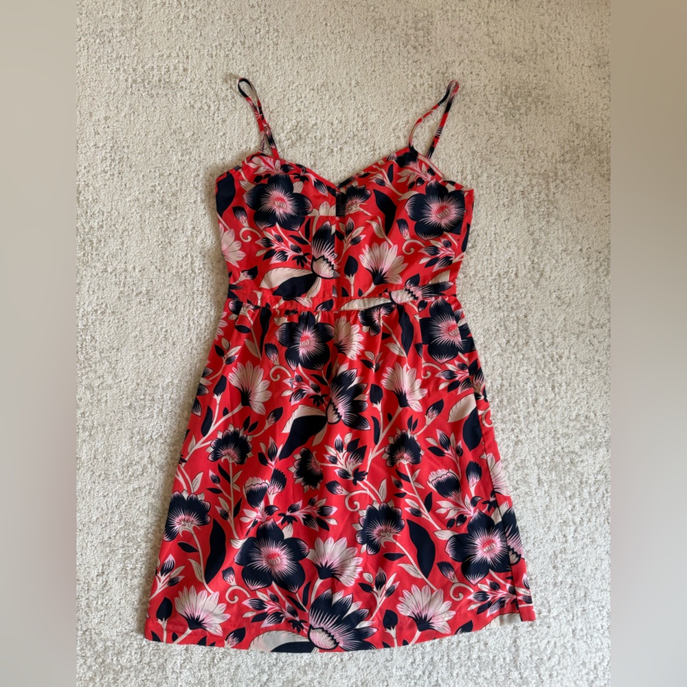 J. Crew Red and Black Floral Dress